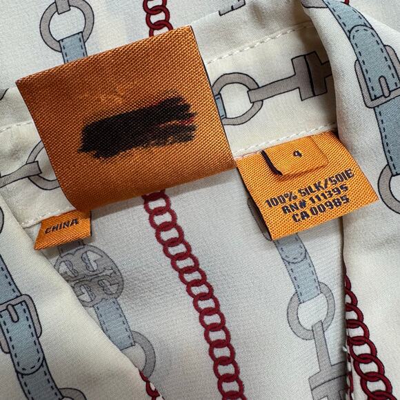 Tory Burch Logo Chain Silk 1/2 Button Down Long Sleeve Top Womens 4 Old Money - Picture 14 of 14